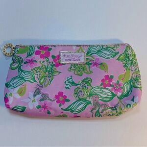 Lilly Pulitzer for Estee Lauder Floral‎ Green Pink Vinyl Zipper Makeup Bag Tiger